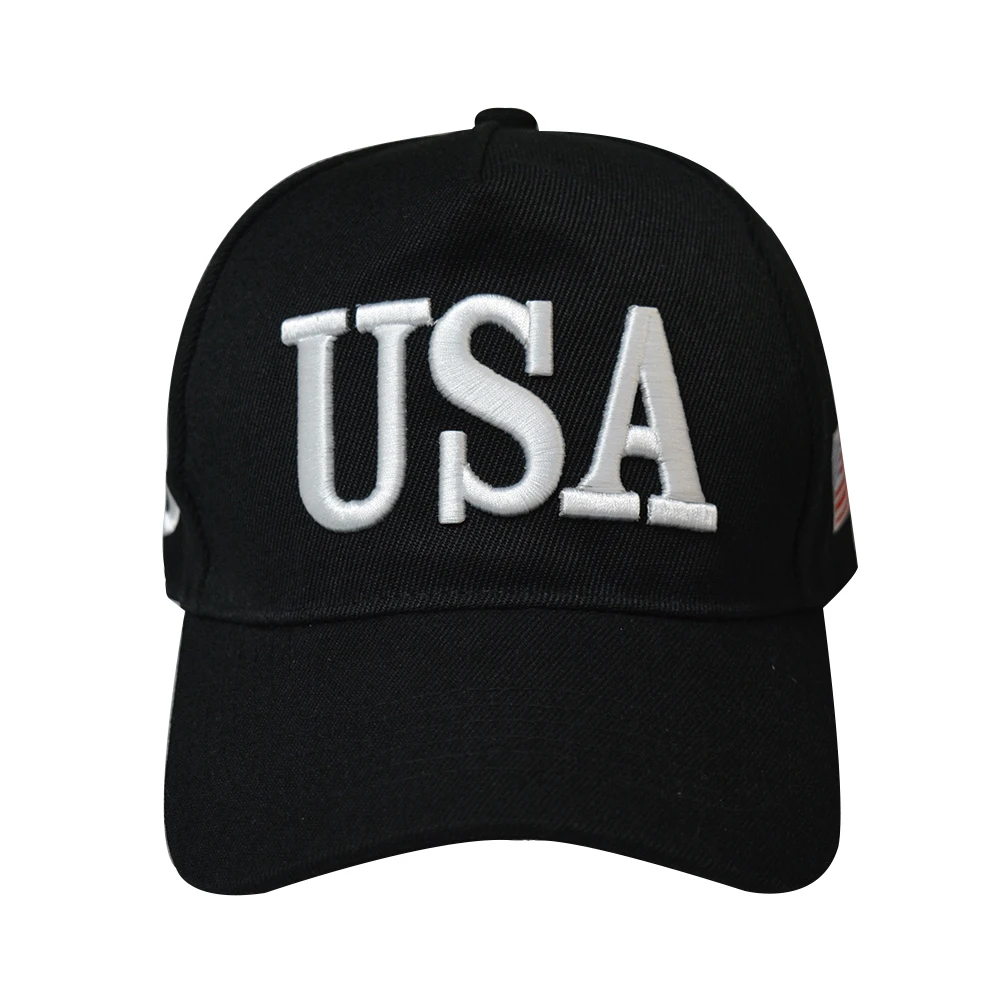 
Free Shipping Own Brand Customized Logo 3D Puff Embroidery Eco Friendly Black Color Baseball Cap With USA Flag For Men Women 