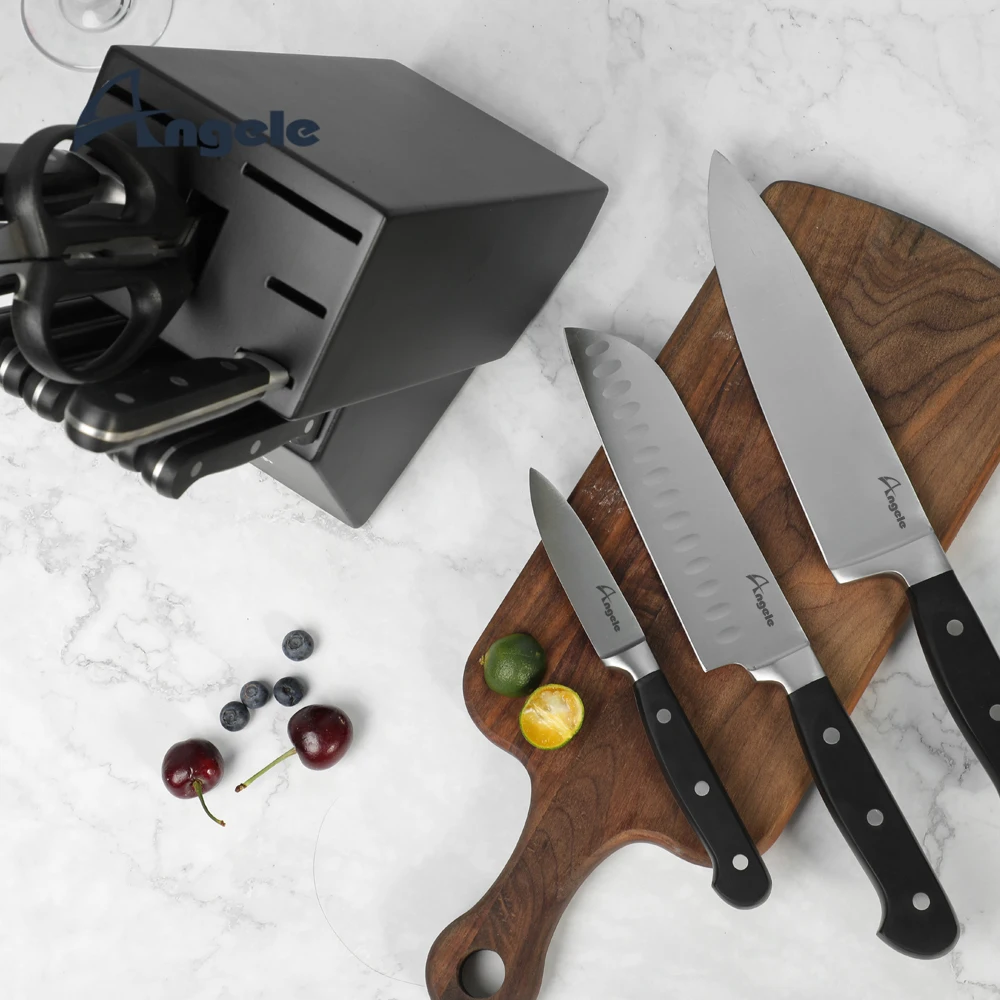 13pcs Kitchen Knife Block Set with Sharpener Stainless Steel Chef Knife with Plastic Handle