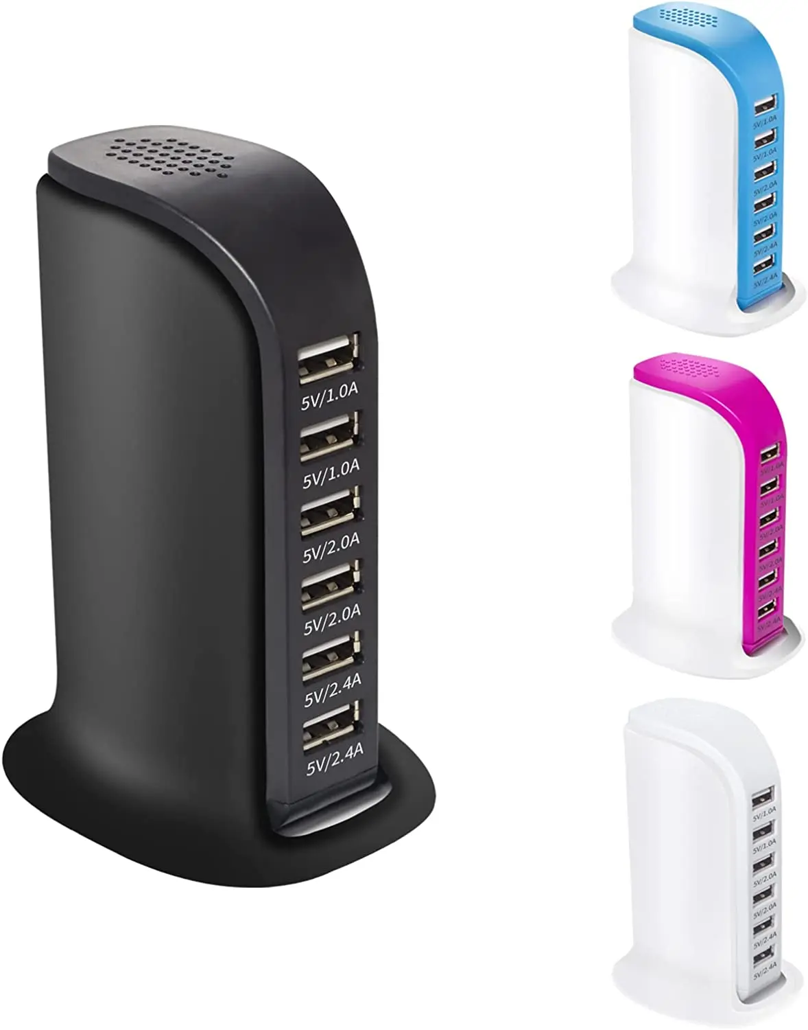 Charging Station for Multiple Devices 30W Wall Charger Block 6 USB Ports 60W USB Charging Hub Smart IC Charger Tower with Type-C