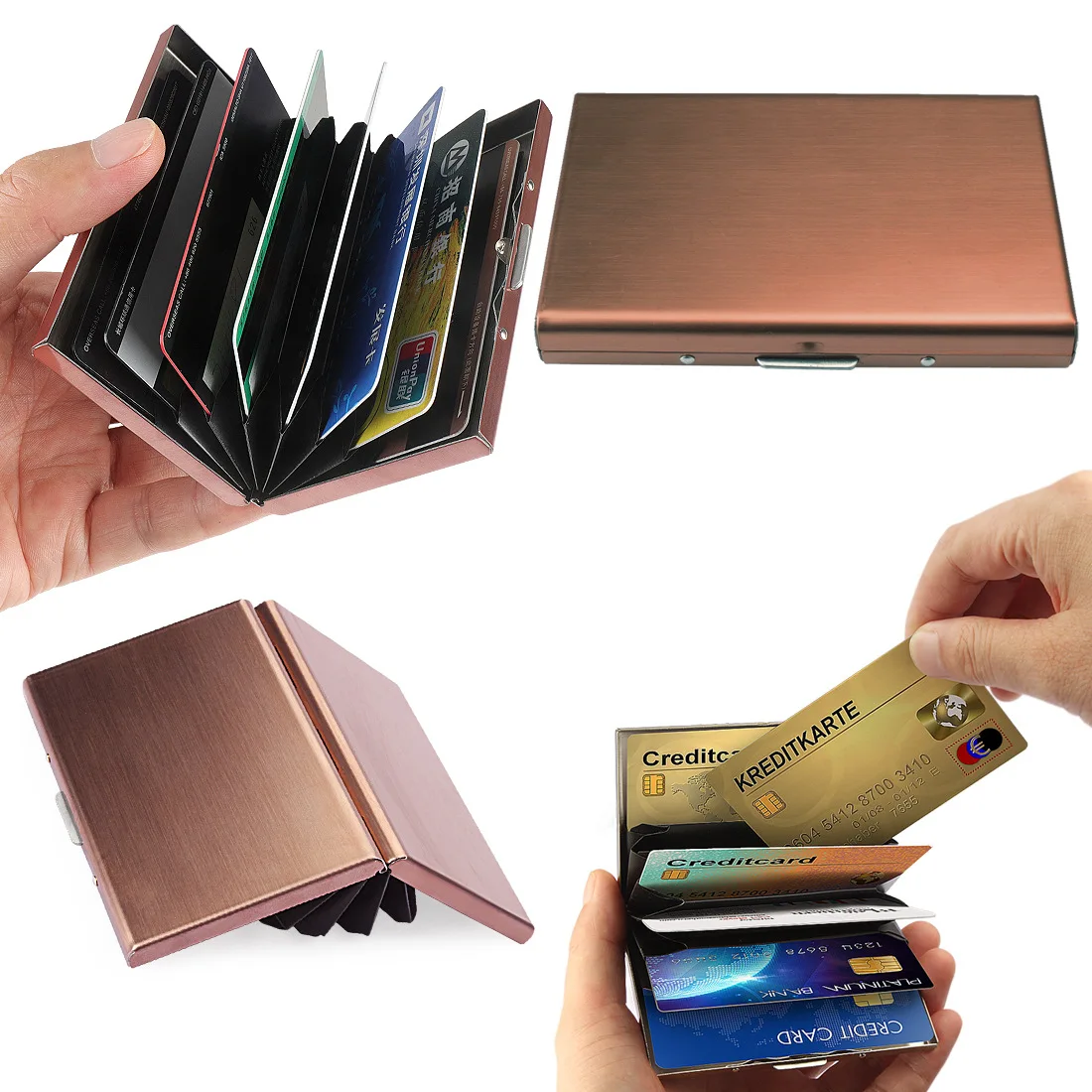 Premium stainless personal custom logo branded business card holder folding pocket black business visiting check card holder