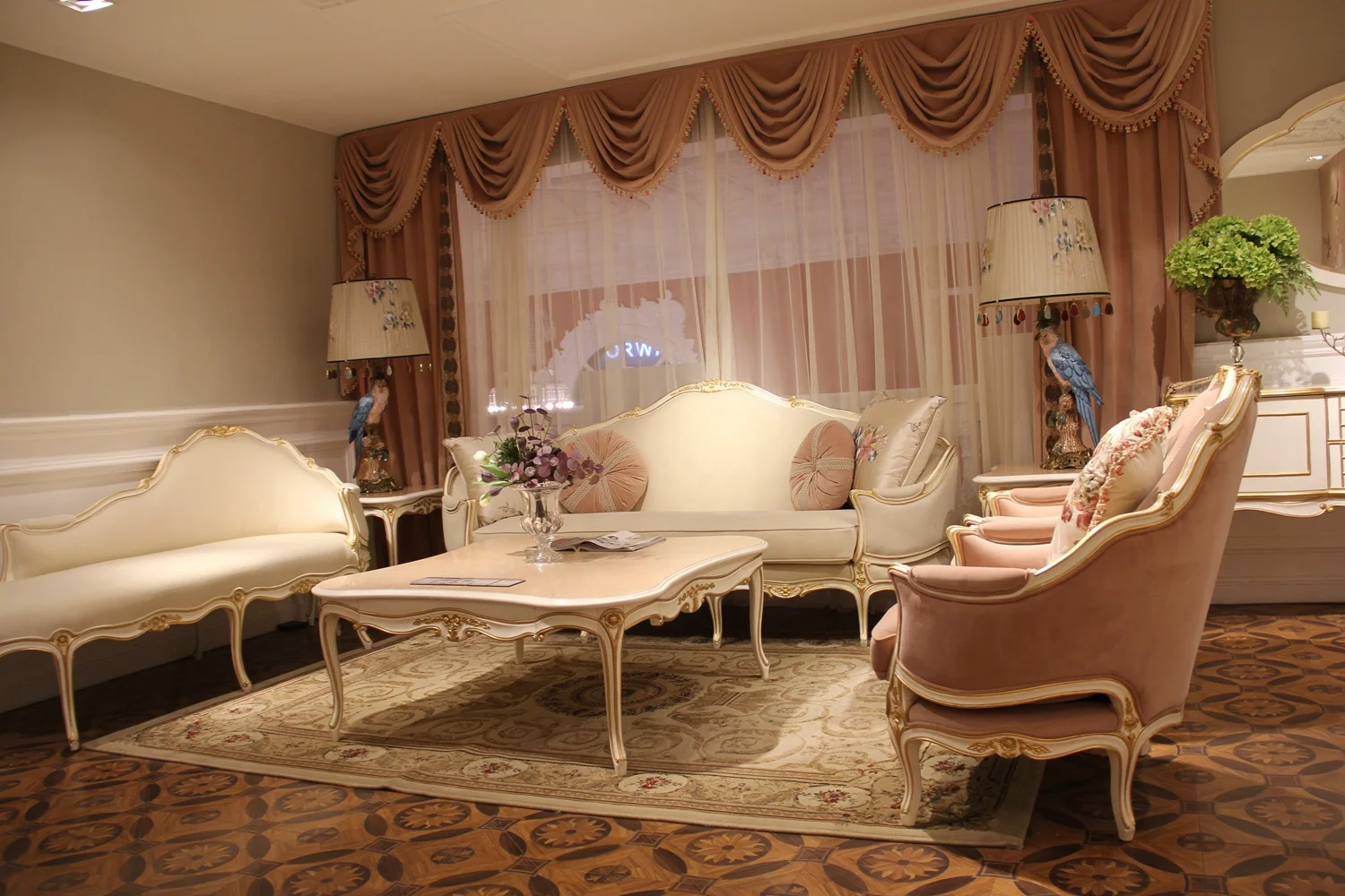 Italian design luxury traditional antique sectional wooden living room furniture sofa set