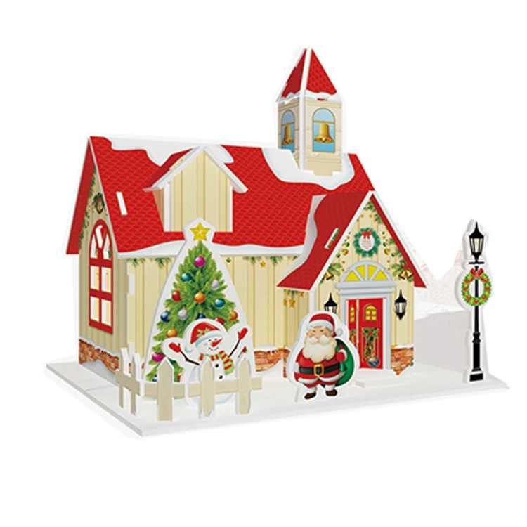 Wholesale Children DIY Creative Paper 3D Model Christmas House Lights Jigsaw Puzzle