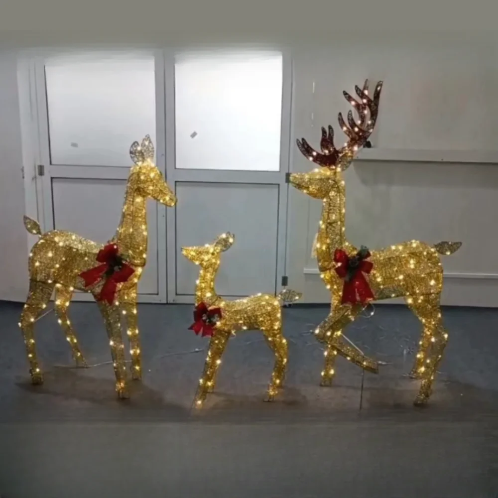 Christmas Cart Shape Light Lumino 3d Fantasy Color Luminous Reindeer Sculpture Deer Lighting Iron Decorative Led Motif Lights