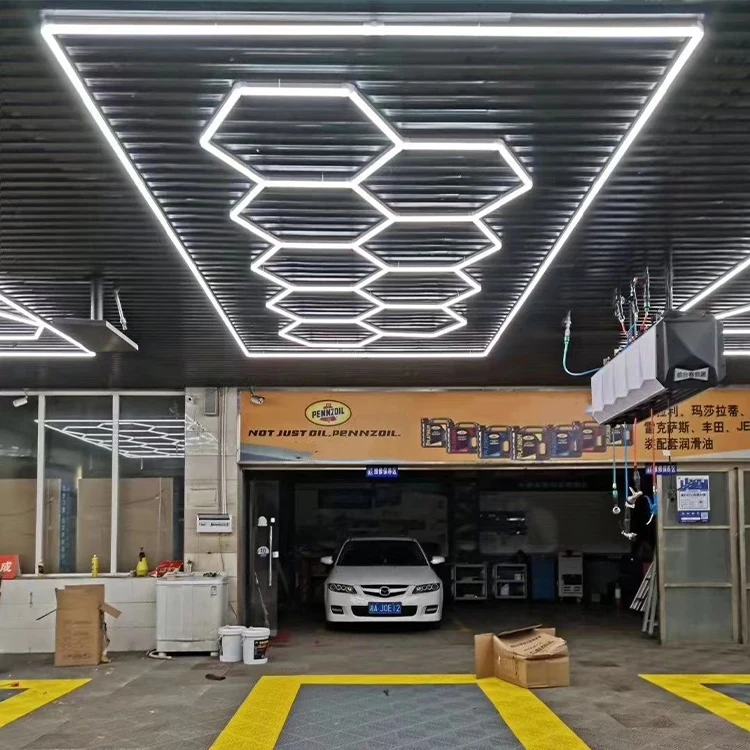 2400*4800MM White Hexagon LED Lights for Car Shop and Garage Workshop Ceiling Detailing Honeycomb Lights AC Power Supply