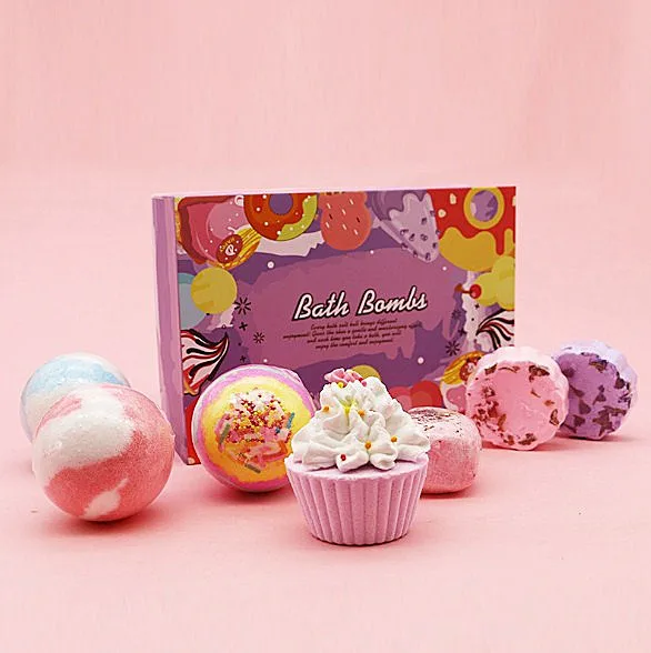 Drop Shipping Organic Fizzy Kid Bath Bombs Set Gift Box Small Cupcake Candy Food Diy Bath Ball Bomb Kit