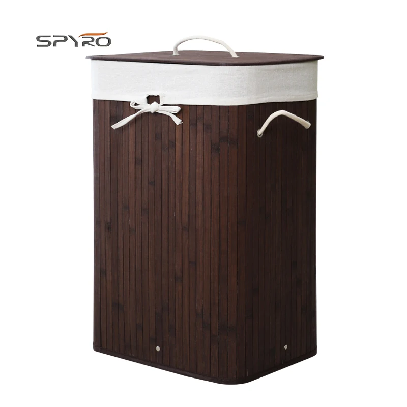 Custom Bamboo Laundry Hamper Collapse Laundry Basket With Removable Washable Lining