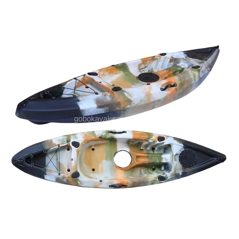 2.96M plastic single sit on top paddle kayak canoe with 4 insert rod holder