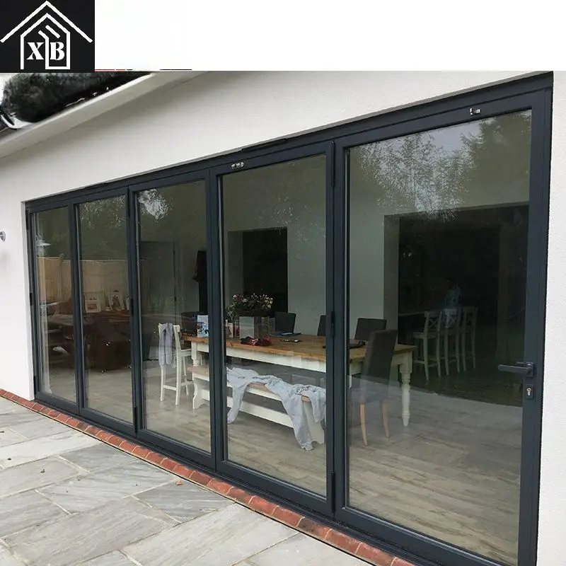 High Quality thermal break double glass design insulated Accordion glass Aluminum frame Folder Bi Fold Bifold Folding Door