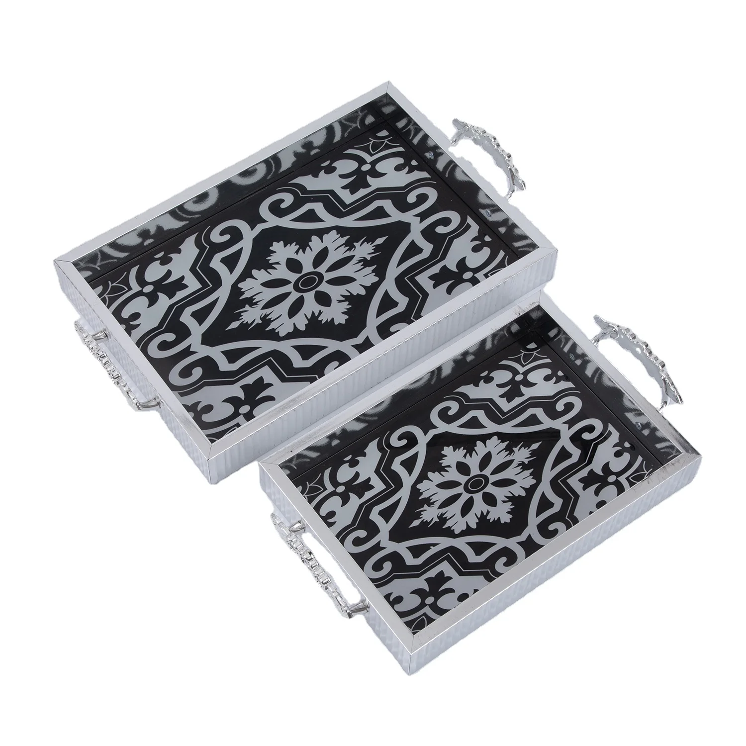 
Custom Wholesales high quatity Silver food tray for hotel restaurant home serving tray sets with handle 