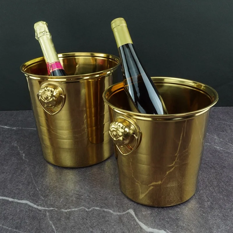 Tiger Head Party large Stainless Steel 6 bottle service 15l Champagne camping Heinek brass gold ice bucket