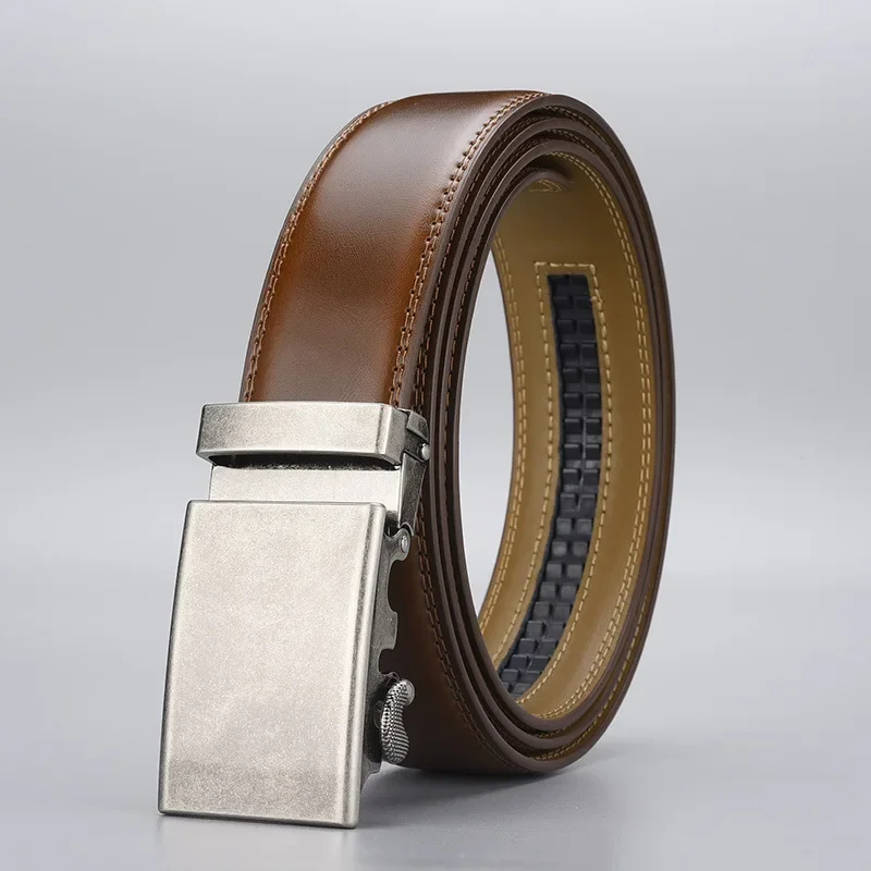 New Arrival Luxury Designer Cowhide Leather Slide Ratchet Waist Belts Genuine Leather Men Belt with Automatic Click Buckle