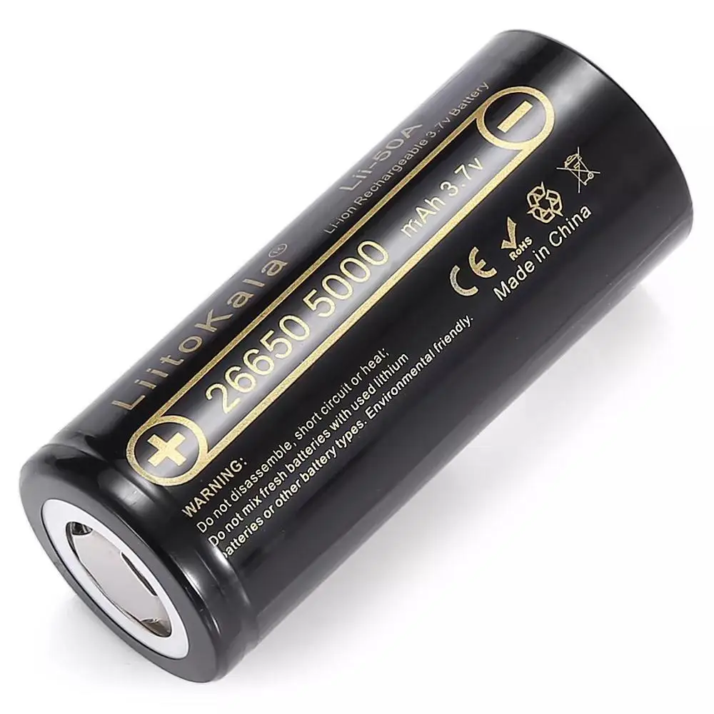 Authentic Liitokala Lii-50A 26650 5000mAh 50A High Capacity Li-Ion 3.7V Rechargeable Battery for Golf Carts INR Anode Material