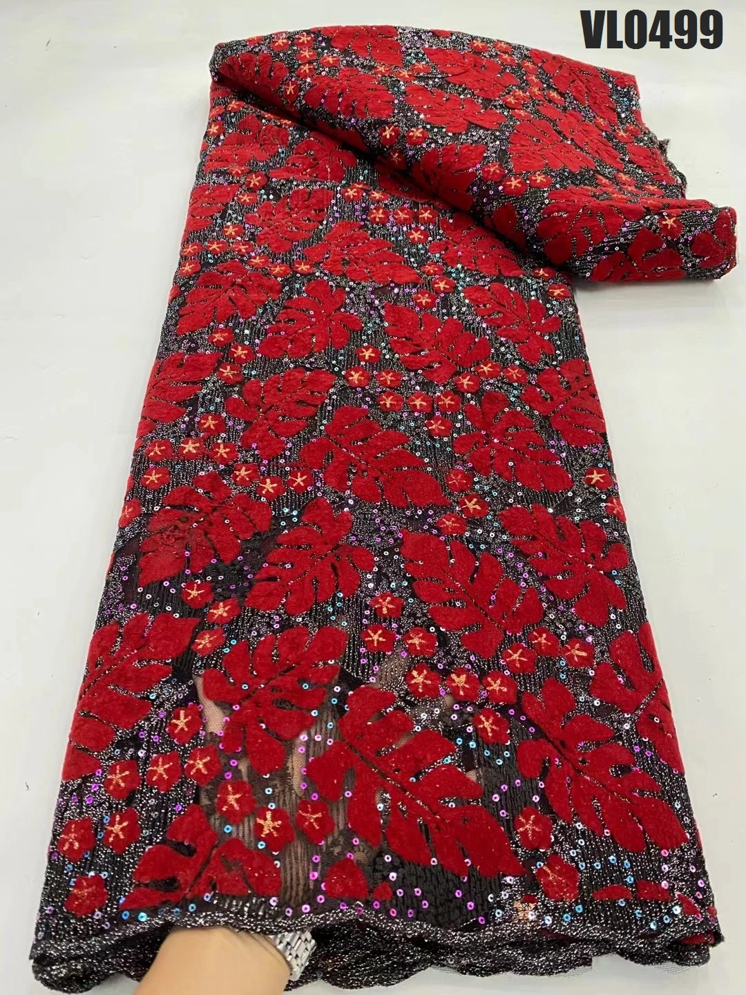 Supoo Newest Velvet Lace for Party with Sequins African Lace Fabric Unique Mesh Fabric 100% Polyester Water Soluble Embroidered