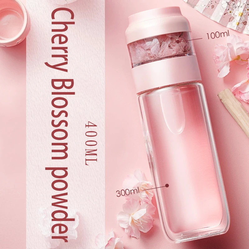 DH Manufacturer Travel Tumbler with Elegant Glass Cup and Silicone Sleeve Handle Vacuum Tea Infuser Cup for Tea Lovers Camping