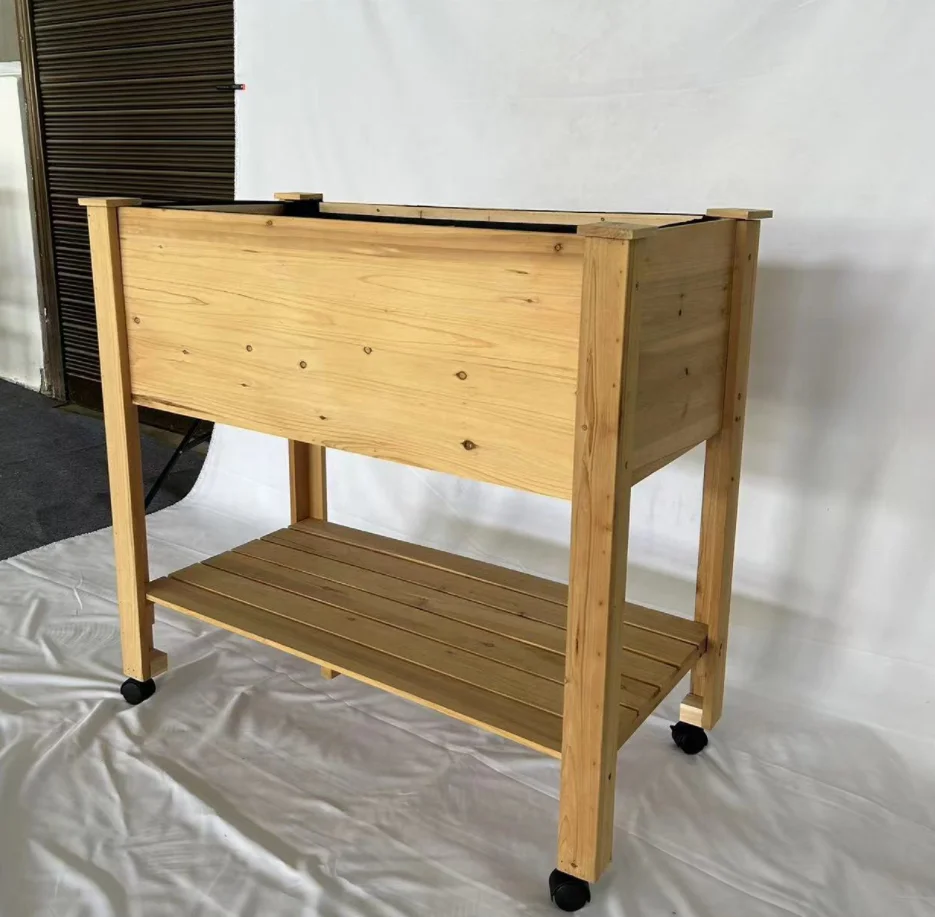 Outdoor garden original wood color cedar wood mobile garden planting box