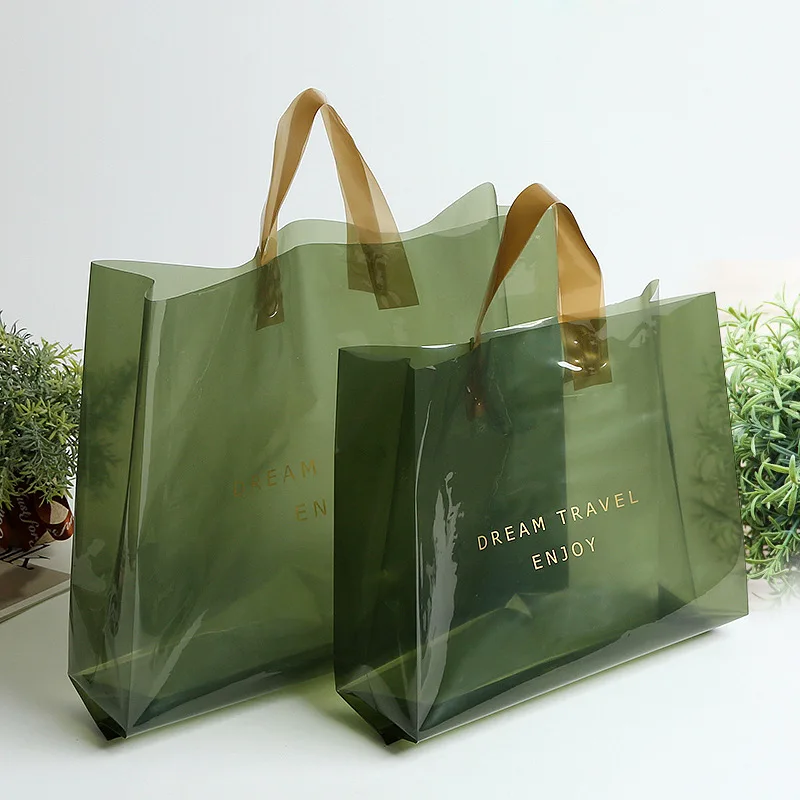 YC Translucent Transparent Tote Plastic Bag With Handle Custom Logo Print Shopping Gift Shoes Clothes Packaging Shopping Bags