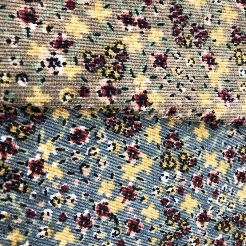 Flower pattern child print corduroy fabric pants  Modern no stretch digital print fabric for garment