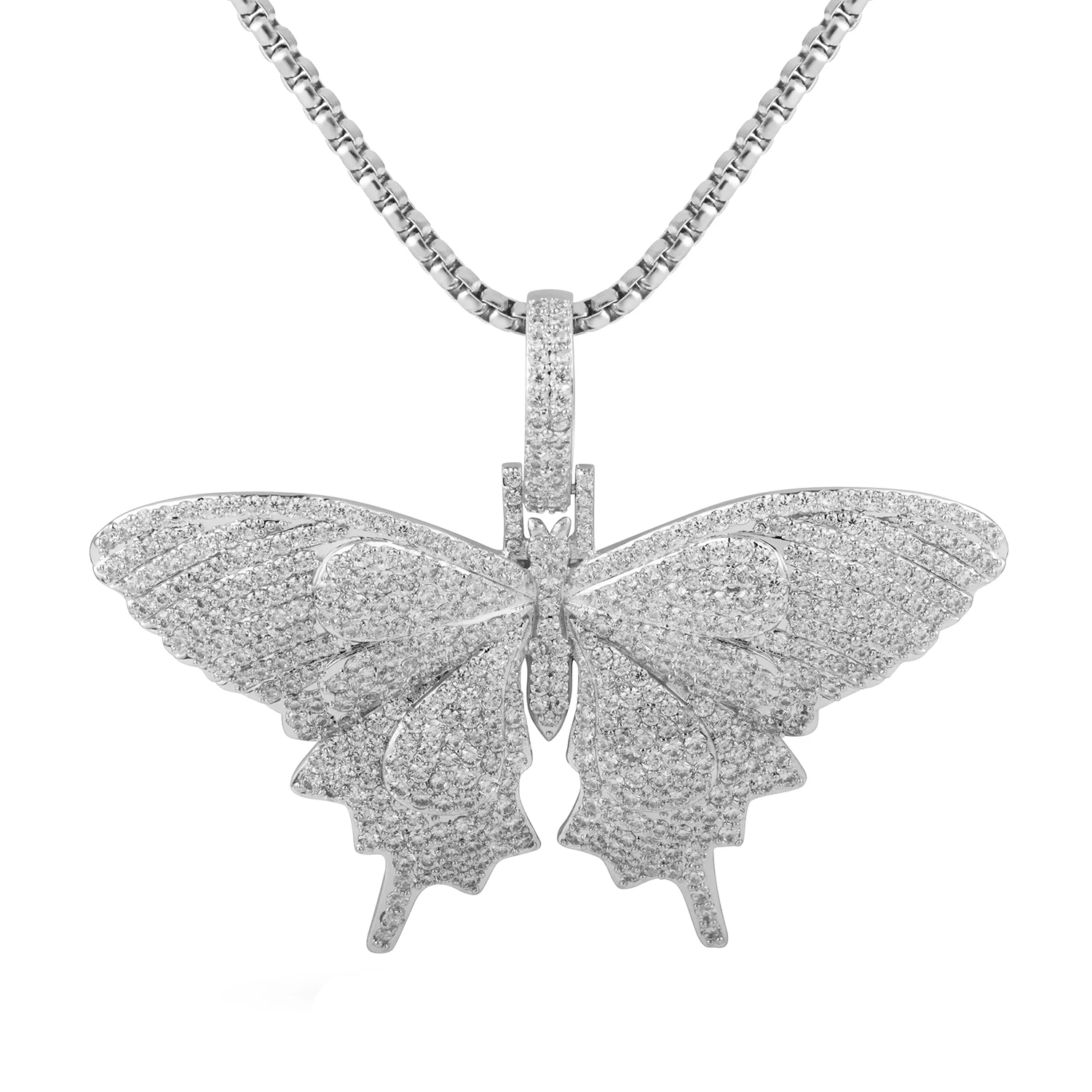 
Jasen Jewelry Hot sale Icedout 925 silver VVS Moissanite diamond Or CZ Zircon 3D butterfly Pendant for Women Birthday Gifts 