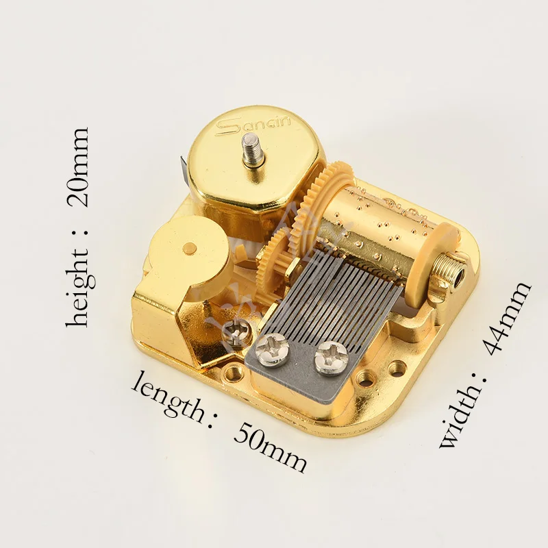 18 note musical movement  for music box with extended winding shaft on the top golden  music box  mechanism