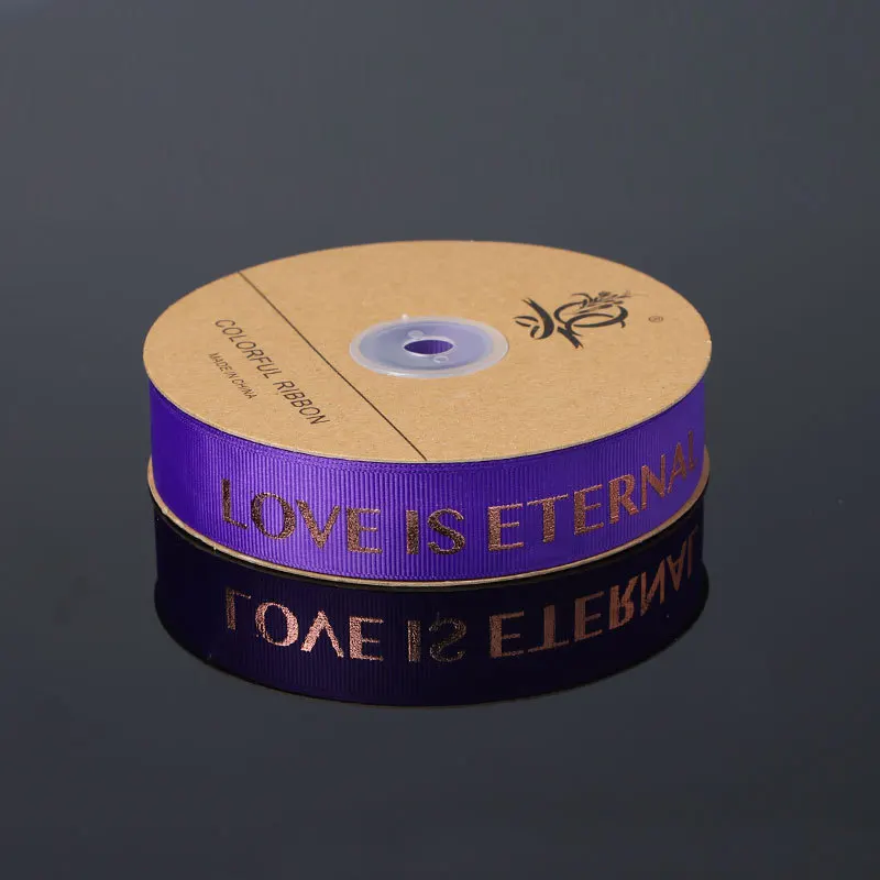 Wholesale custom 2.5cm*45m English bronzing luxury gift cake box packaging satin ribbon elastic printed polyester