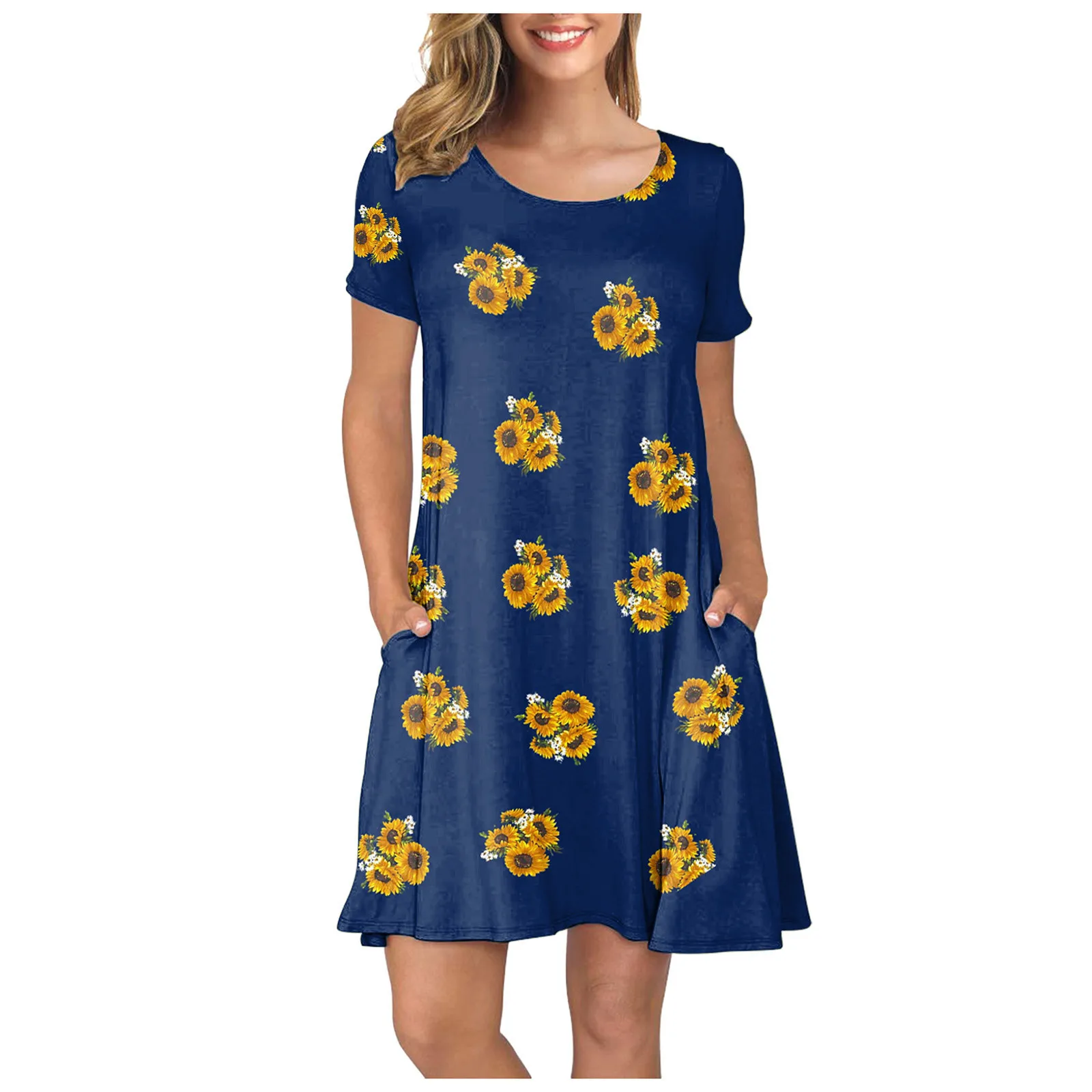 Women Casual Summer T Shirt Dress Loose Short Sleeve Tunic Dress with Pocket for Women
