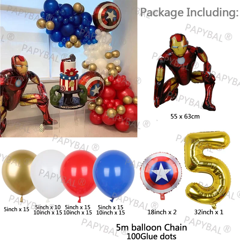 106pcs Balloons Garland Arch Big 3D Spiderman Foil Ballon 32inch Number Baloon Kids Birthday Gifts Party Decors Supplies