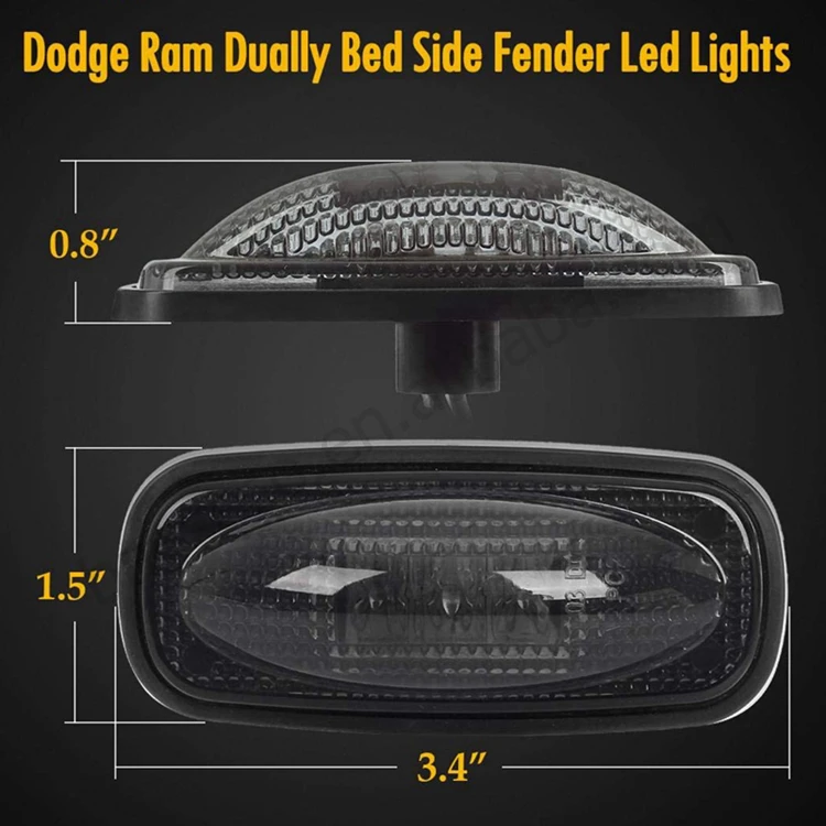 HST-20171 Amber Red 3.4 Inch Fender Marker Smoked Lens 3 LED Side Marker Lights Replacement For Dodge RAM 2500 3500 HD Trucks He