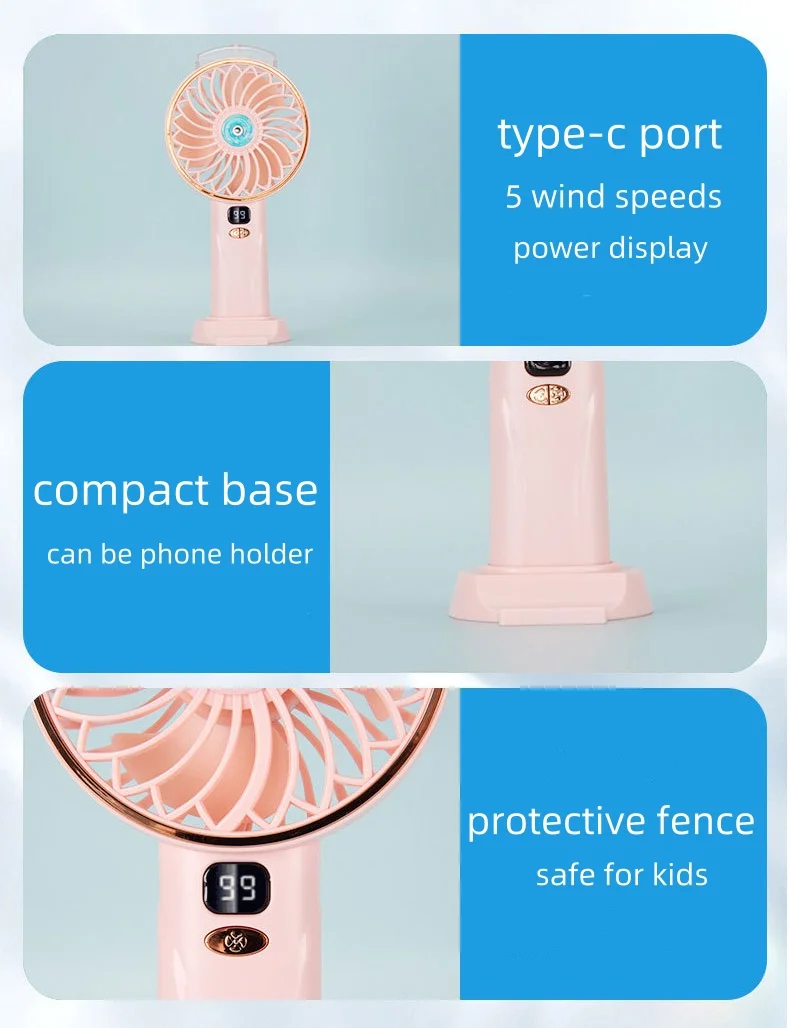 Hand held spray fan portable charging desktop office small fan Digital display screen mini fan