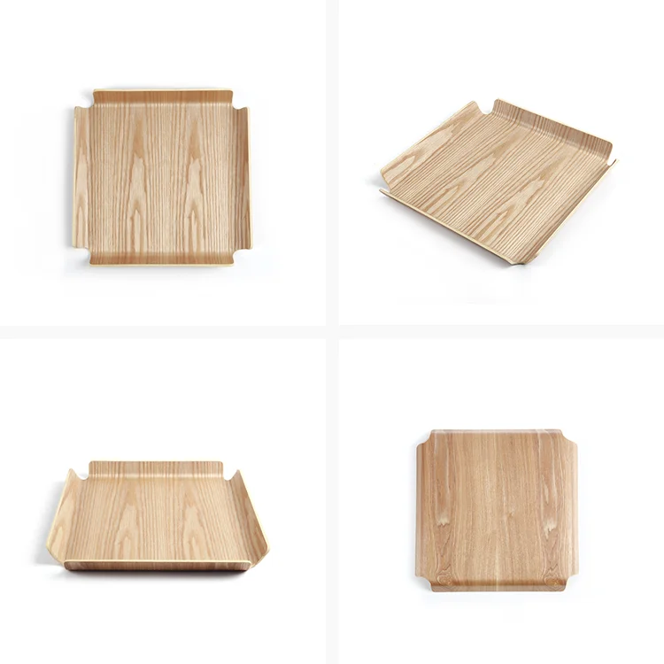 plywood wooden willow veneer large square trays with non slip coating
