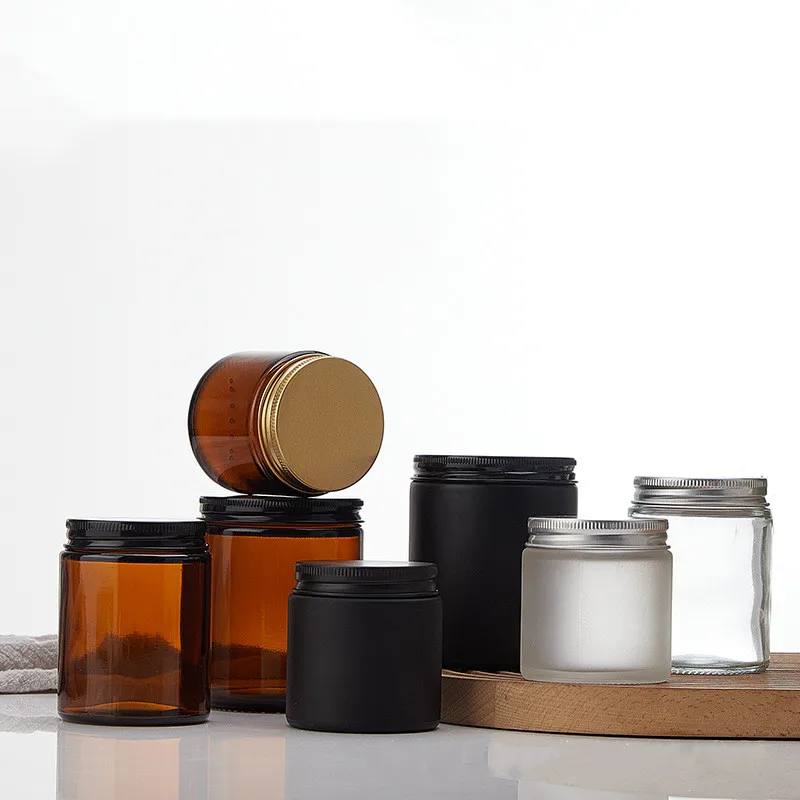 Clear/amber Cosmetic Packaging Wide Mouth Airtight Glass Jar/container Aluminium Lid Manufacturer