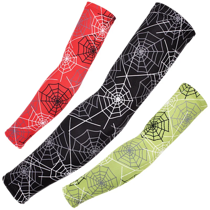 Breathable Quick Dry UV Protection Spider web Arm Sleeves Basketball Elbow Pad Fitness Armguards Sports Cycling Arm Warmers