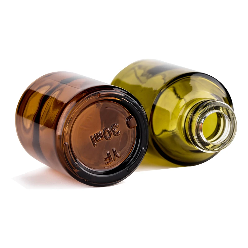 
luxury Minimum order allow black spray cap round shoulder 30ml green and brown plastic cosmetic pet bottle 