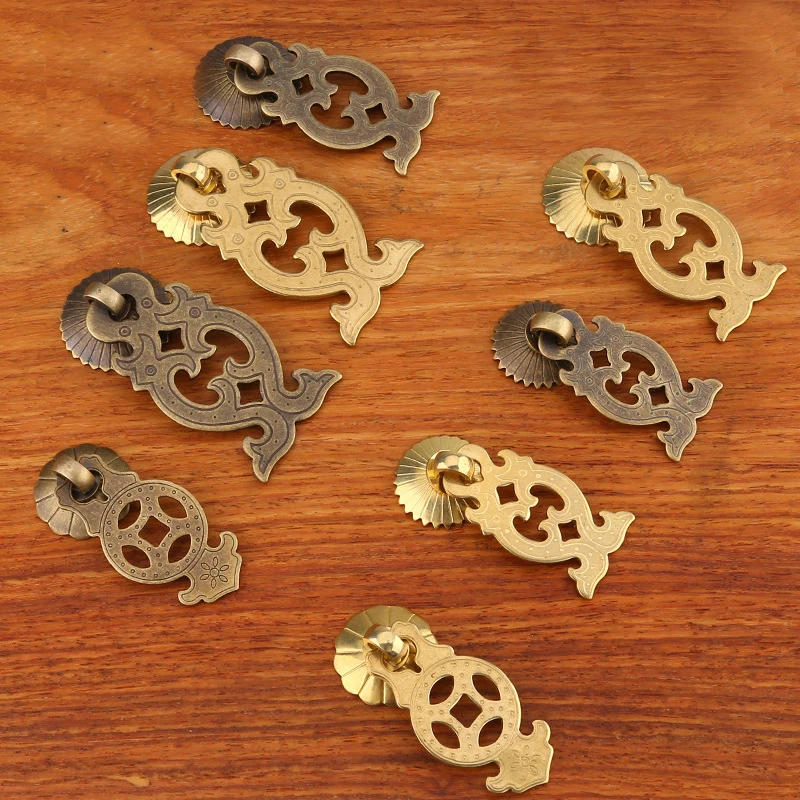 Double Dragons Tag single hole Handle Thickened Pure Copper Drawer Chinese Style Antique Copper Plum Blossom Negative pulls