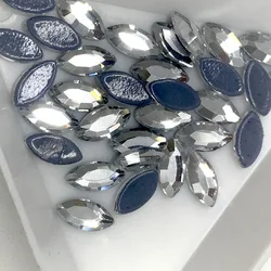 Factory direct sale austrian glue 4X8mm navette marquise horse eye crystal hot fix glass stones for wedding dress