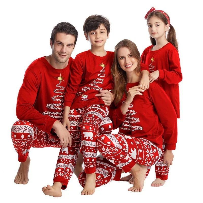 Wholesale Cotton Fall Winter Parent-Child Outfit Printing Family Christmas Pajamas Women