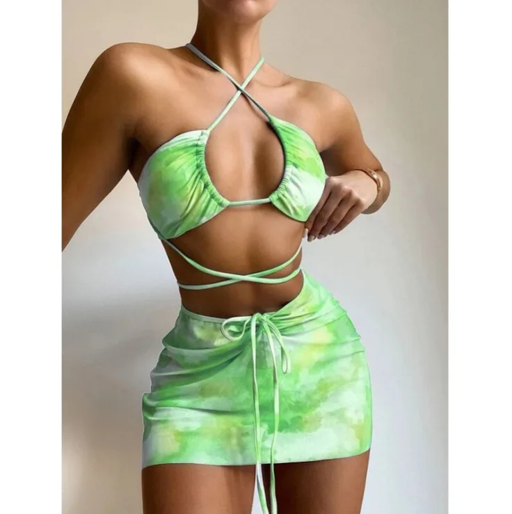 Дизайнерские трикотажные купальные костюмы Tie-dye с принтом Индивидуальный Женский бразильский комплект бикини купальник оптовая