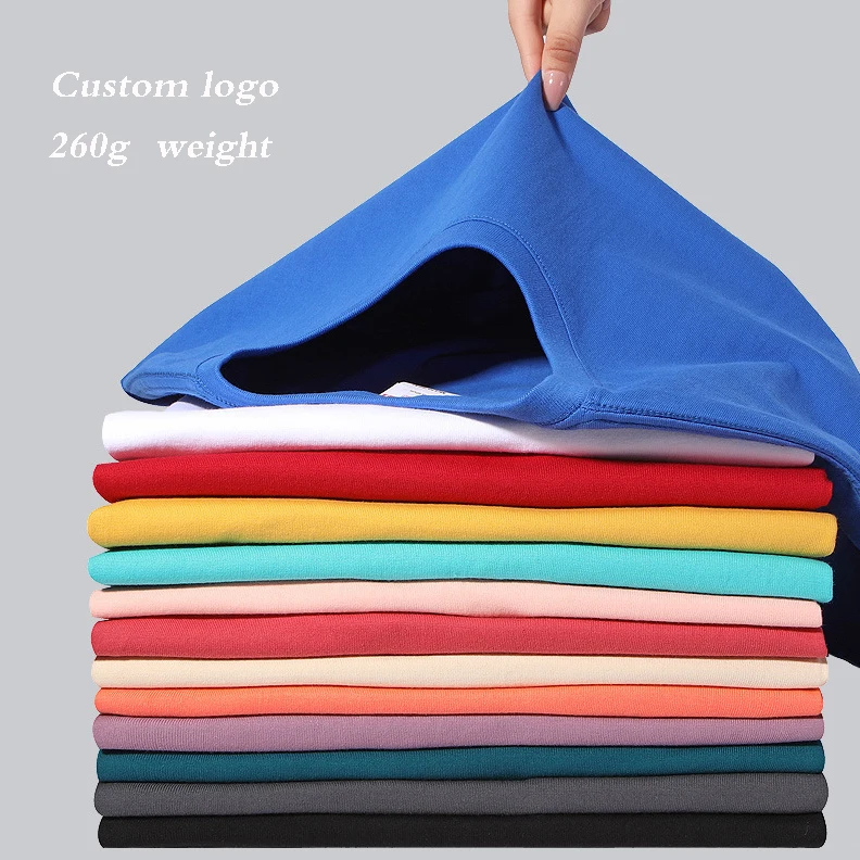 Wholesale Custom Plain soft basic mens t shirt heavy thick 100% cotton 260gsm many color t shirt for men and unisex