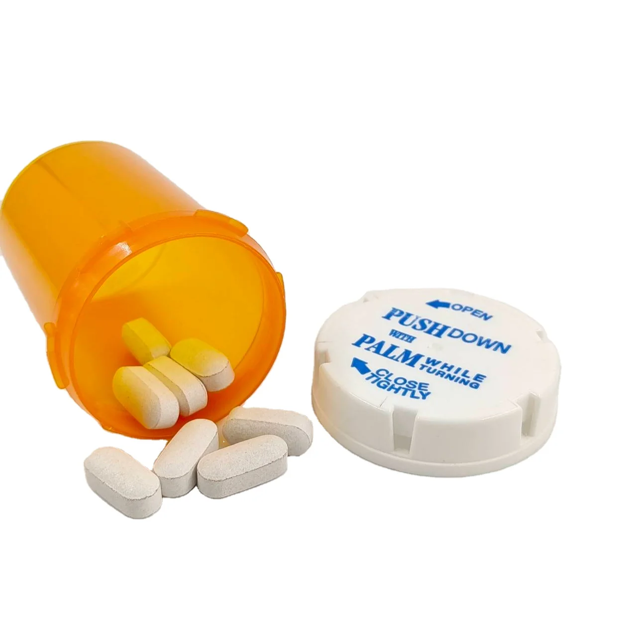 6 Dram 60 DR PP medical push down turn amber plastic pill reversible vial bottle pharmacy containers manufactures