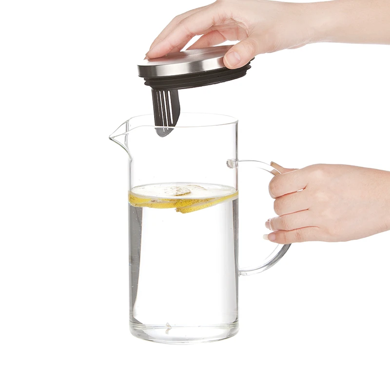 1.3 liter borosilicate glass carafe hand made carafe water pitcher jug with handle stainless steel cover lid