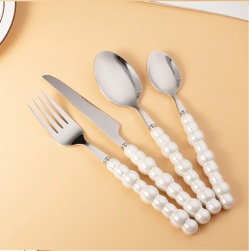 Ceramic Handle Luxury Spoon Fork And Knife Set Stainless Steel Silver Wedding Cutlery Set