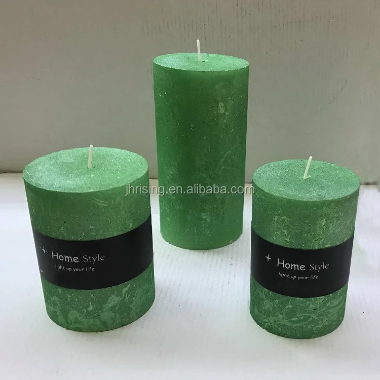 Wax burning pillar candle, metallic paint candle