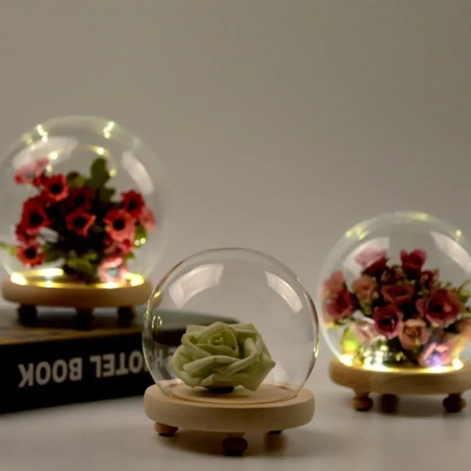 Customize Wholesale hot sale globe glass Dome Flower Display Decorative Large Size Glass Cover With Customize Base