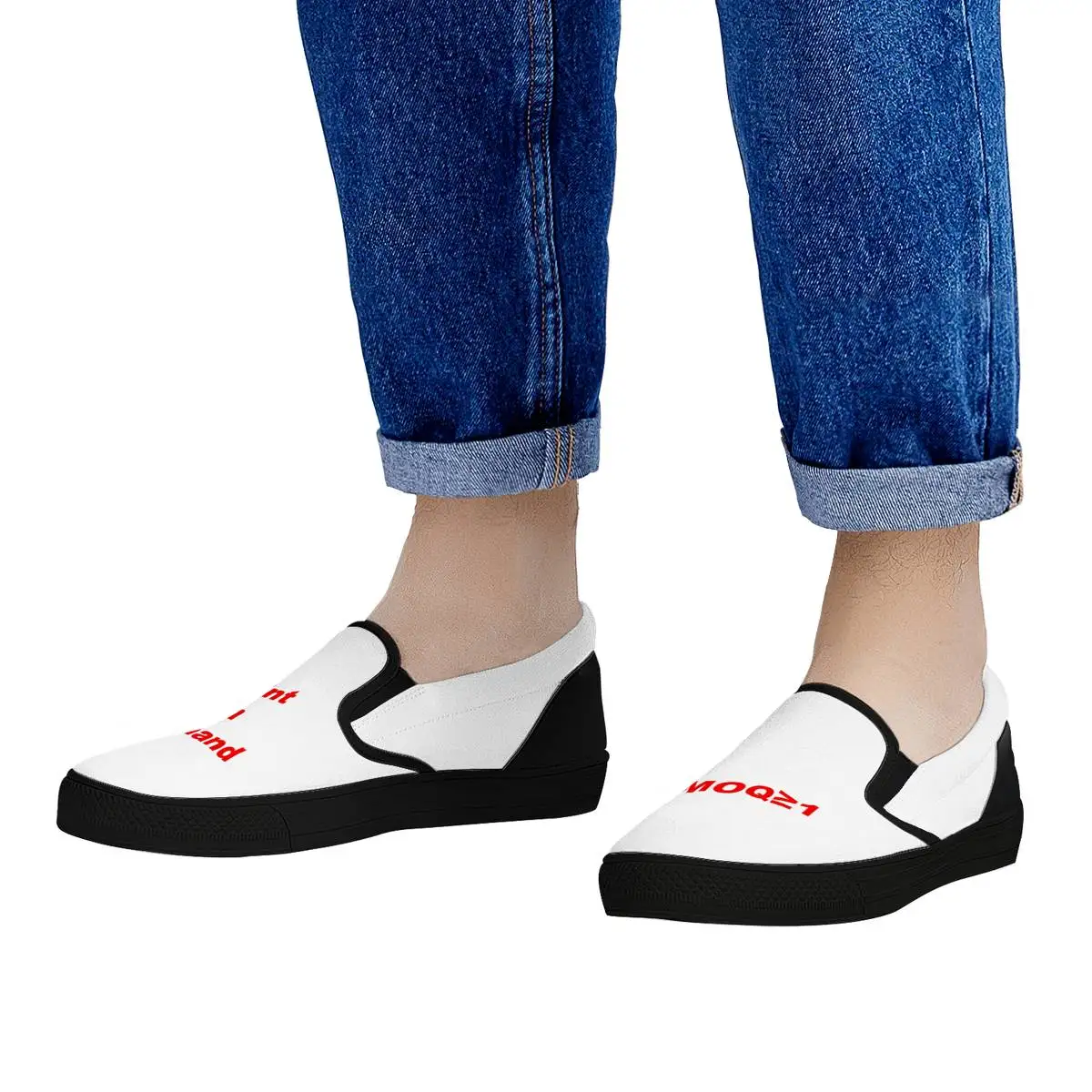 Custom Black Rubber Canvas Men Slip On Shoes Casual Shoes Safety Flat Print on Demand Leopard Wholesale