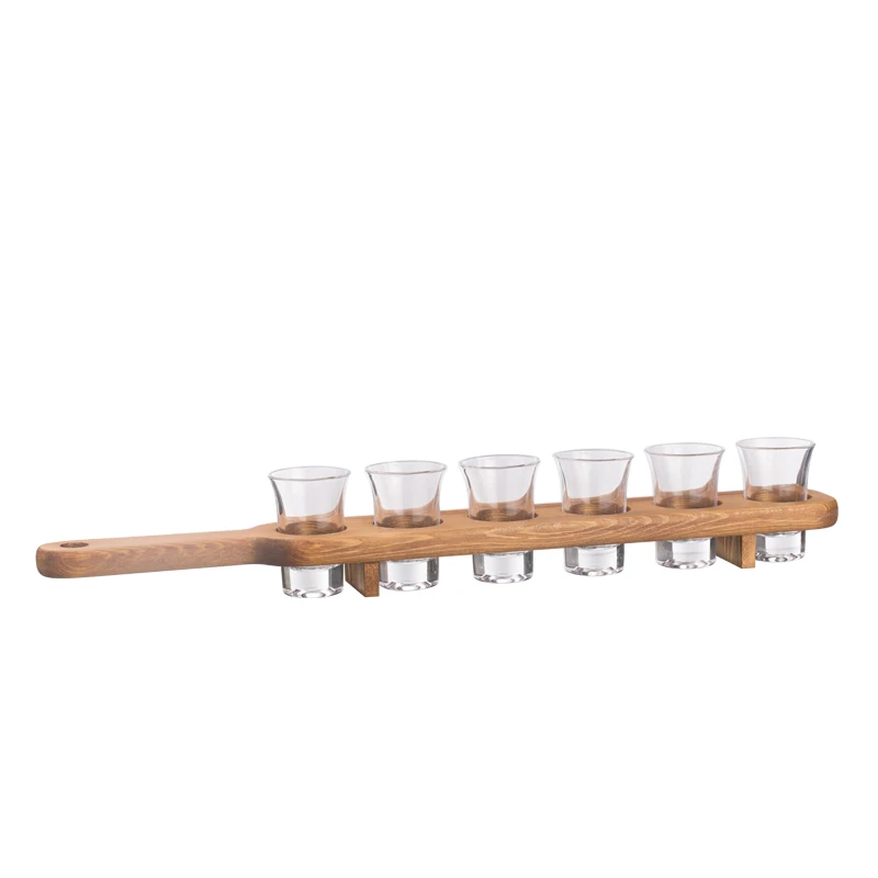 Wooden Drinks Paddle with 6 Shot Glasses