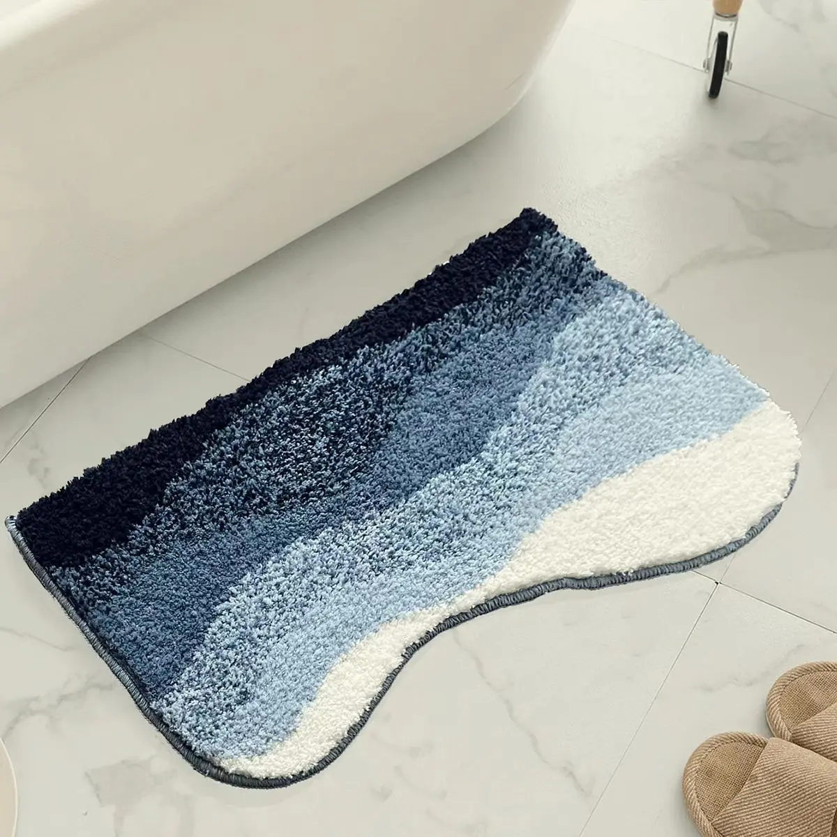 3D Blue Wave Ocean Irregular Rug Area Carpet Moss Rug for Living Room Bedroom Home Aesthetic Decor Microfiber Rug