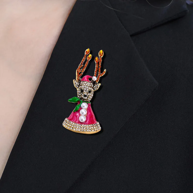 Manufacturer wholesale designer metal rhinestone fashion animal Christmas deer cufflinks pins buckles & corsage brooches  women