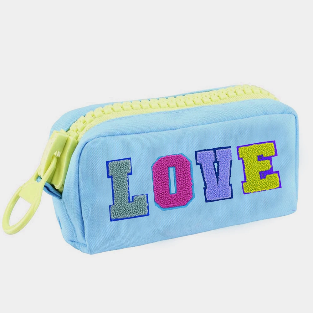 DIY Embroidery Plush Cosmetic Bag Toiletry Bag Ladies Towel Glittering Chenille Patch Student Pencil Case Preppy makeup bag