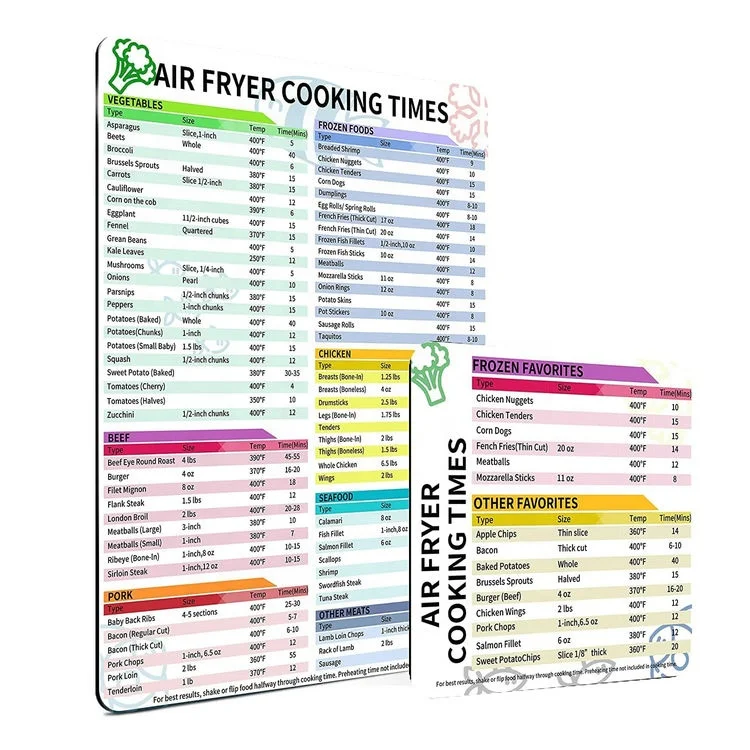 Customized Home Kitchen with Cooking Temperature Recipe Measuring Air Fryer Magnetic Cheat Sheets Fridge Magnet