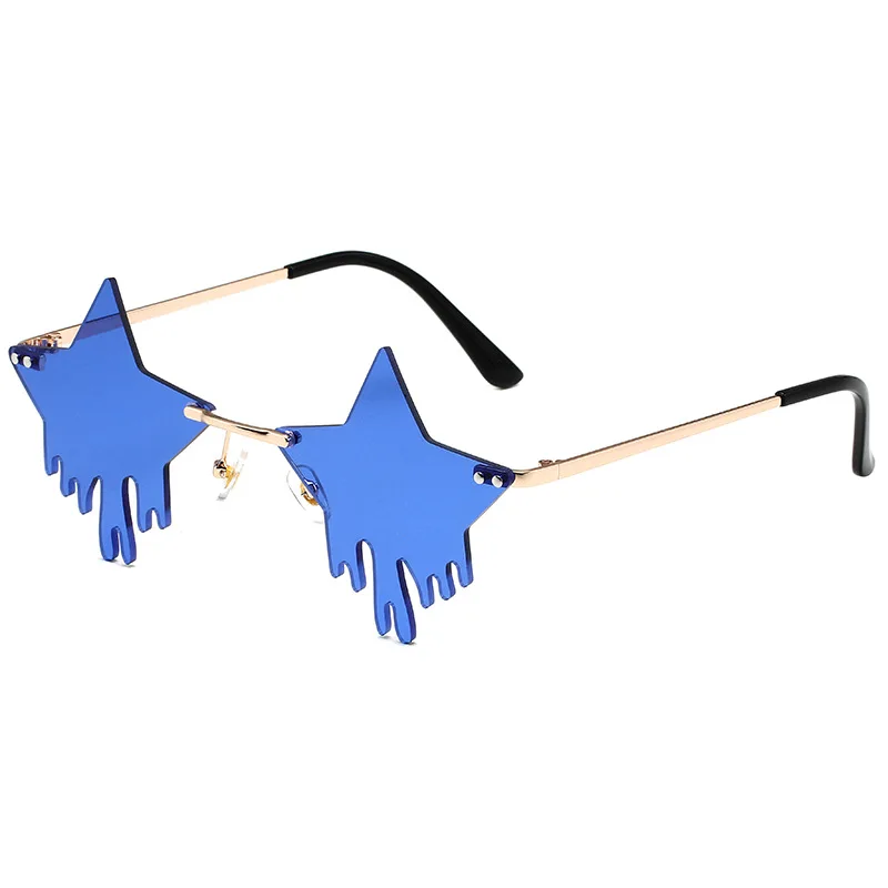 New five-pointed star water drop shape rimless cut edge sunglasses dance tears funny cross-border foreign trade glasses