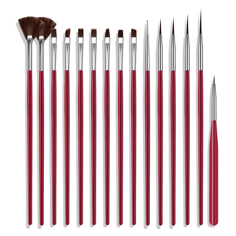 Pink White Blach Bown15 Pcs/Set Plastic Nail Multipurpose Art Brush Set With Opp Bag For Girl Makeup/Nail Art